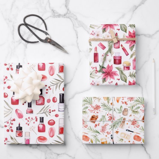 Kerst lippenstift nagellak beauty items inpakpapier vel (Voorkant)