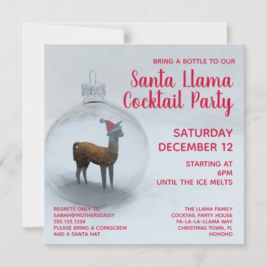 Kerst Llama Cocktail Party Magnetische uitnodiging (Voorkant)