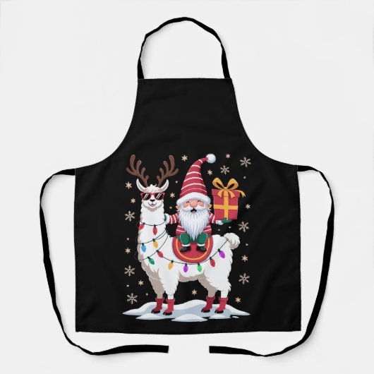 Kerst Llama Gnome Kerstman Lichtjes Rendier Xmas Schort (Voorkant)