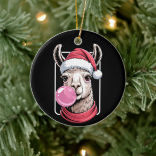 Kerst Llama Kerstman Hoed Bubblegum Sjaal Xmas Keramisch Ornament