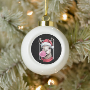 Kerst Llama Kerstman Hoed Bubblegum Sjaal Xmas Keramische Bal Ornament
