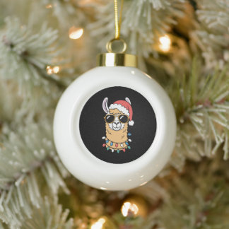 Kerst Llama Kerstman Hoed Zonnebril Lichtjes Kerst Keramische Bal Ornament