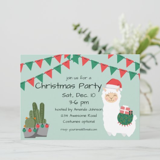 Kerst Llama Party Uitnodiging (Staand voorkant)
