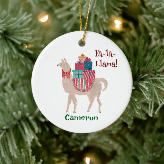Kerst Llama Schattigee Hand-Drawn Animal Holiday Keramisch Ornament (Boom)
