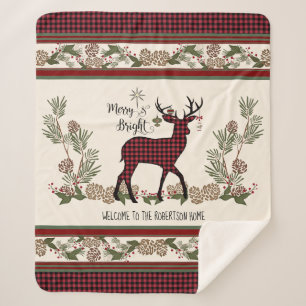 Kerst Lodge Vrolijk en Helder Herten Buffalo Plaid Sherpa Deken