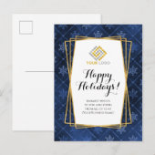 Kerst Logo Blauw Goud Sneeuwvlokken Zakelijk Briefkaart (Voorkant / Achterkant)