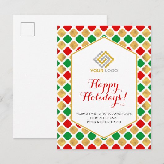 Kerst Logo Modern Rood Goud Groen Zakelijk Briefkaart (Voorkant / Achterkant)