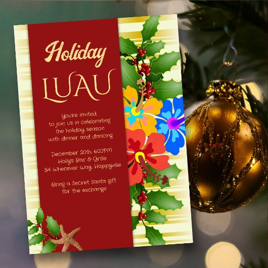 Kerst Luau Hibiscus Hulst Feest Uitnodiging