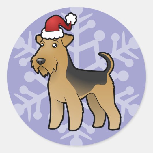 Kerst Luchtvaart Terrier / Welsh Terrier Ronde Sticker (Voorkant)