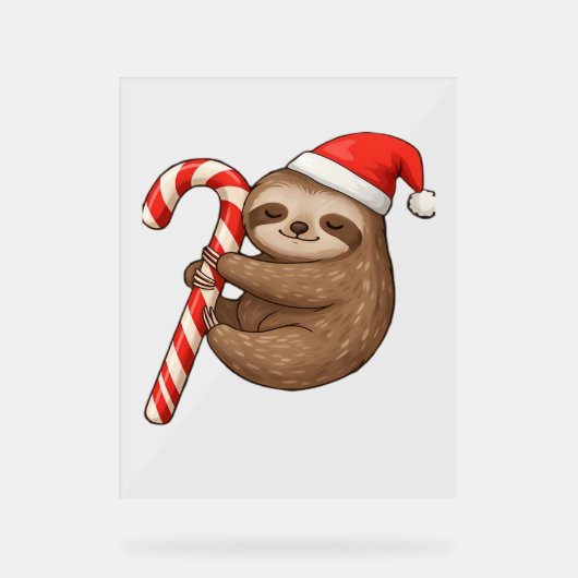 Kerst Luiaard Knuffelen Candy Cane Classic T-shirt Acryl Bord (Voorkant)