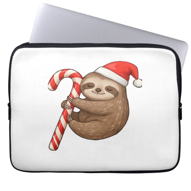 Kerst Luiaard Knuffelen Candy Cane Classic T-shirt Laptop Sleeve (Voorkant)