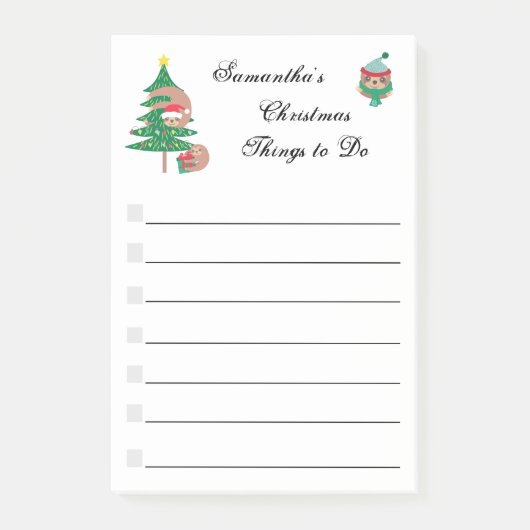 Kerst Luiaard Vakantie Gepersonaliseerde Check Lis Post-it® Notes (Voorkant)