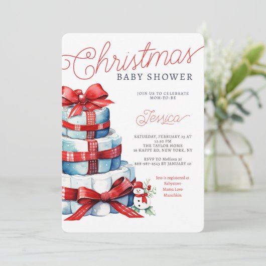 Kerst Luier Cake Vakantie Baby shower Kaart (Staand voorkant)