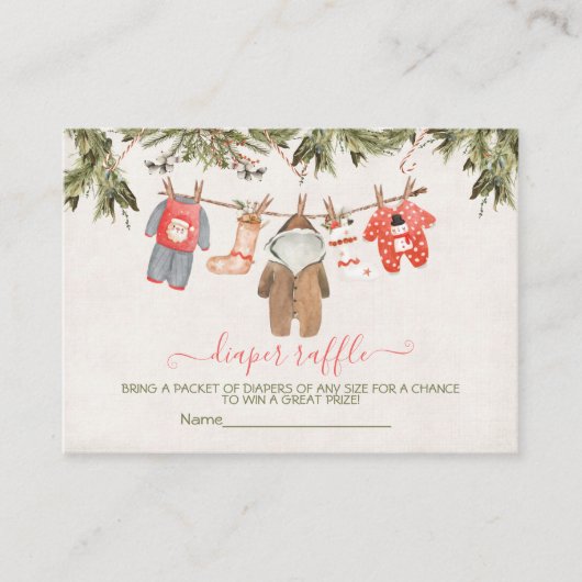 Kerst Luier Raffle Baby shower waslijn Informatiekaartje (Voorkant)