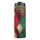 Kerst Luipaard Glitter Patchwork Ontwerp Thermosbeker (Voorkant)