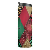 Kerst Luipaard Glitter Patchwork Ontwerp Thermosbeker (Geroteerd rechts)