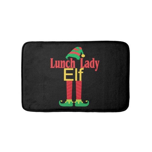 Kerst Lunch Lady Elf Met Pet & Voeten Vakantie G Badmat (Voorkant)