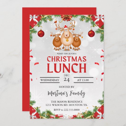 Kerst Lunch Uitnodigingen Kerstbrunch (Voorkant / Achterkant)