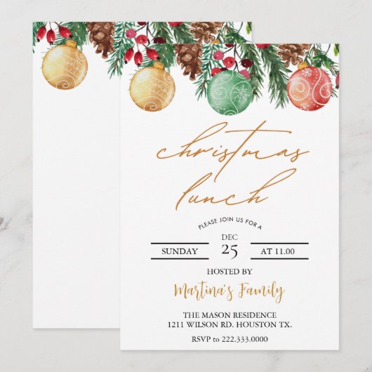 Kerst Lunch Uitnodigingen Kerstbrunch (Voorkant / Achterkant)