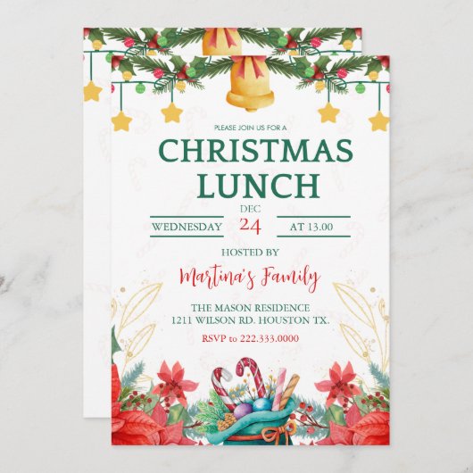 Kerst Lunch Uitnodigingen Kerstbrunch (Voorkant / Achterkant)