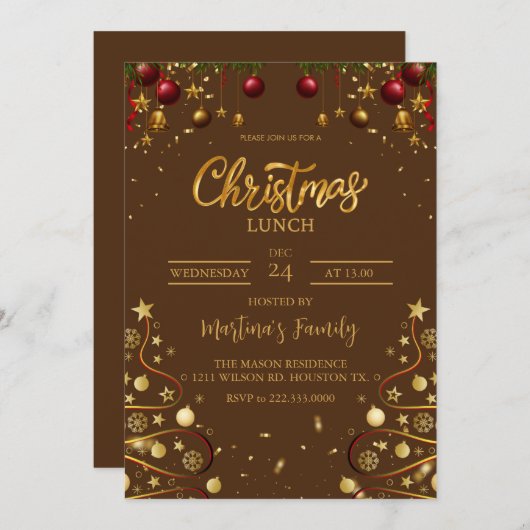 Kerst Lunch Uitnodigingen Kerstfeest (Voorkant / Achterkant)
