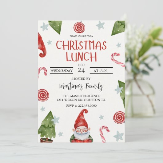 Kerst Lunch Uitnodigingen Kerstfeest (Staand voorkant)