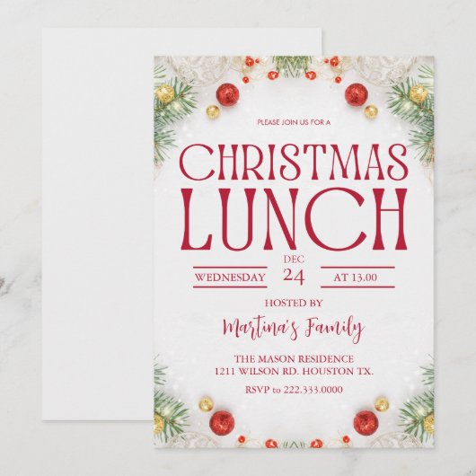 Kerst Lunch Uitnodigingen Vakantie Party (Voorkant / Achterkant)