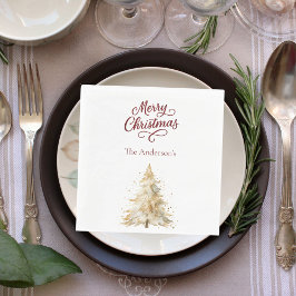 Kerst lunchboom sneeuw wit rood schrift servet