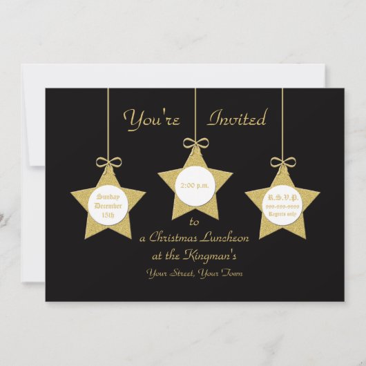 Kerst Luncheon Uitnodiging Kerstmis Sterren (Voorkant)