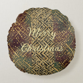 Kerst Luxe Patroon, Rood Goud Groen Zwart Rond Kussen