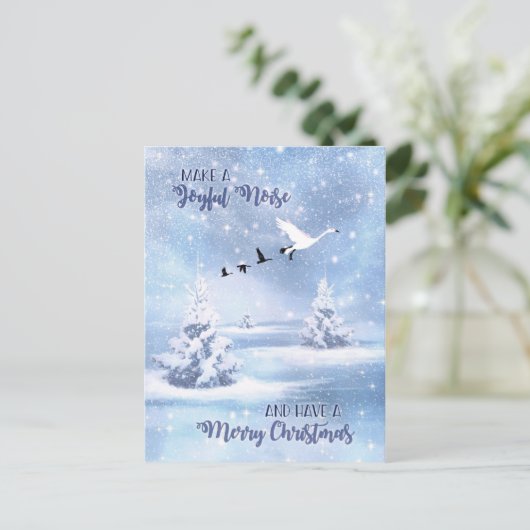 Kerst Maak een vrolijk geluid Sneeuwganzen Feestdagenkaart (Staand voorkant)