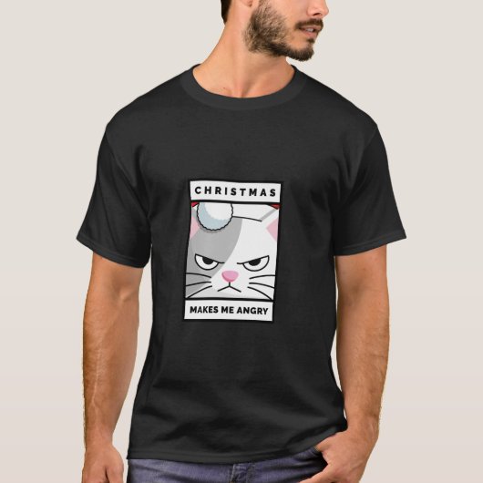 Kerst maakt me boos kat met kerstmuts t-shirt (Voorkant)