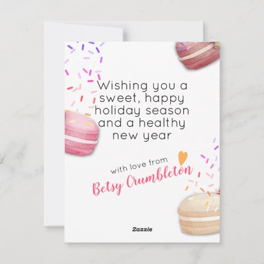 Kerst macaroon koekje strooit naar bakken van feestdagenkaart (Achterkant)