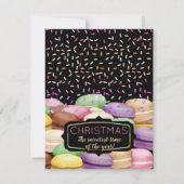 Kerst macaroon koekje strooit naar bakken van feestdagenkaart (Voorkant)