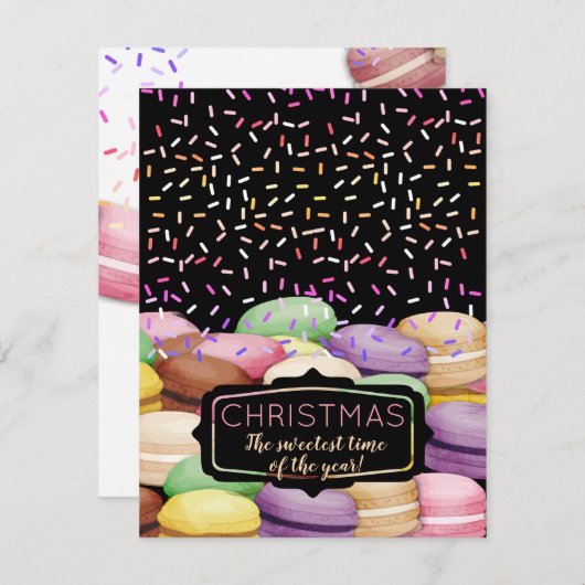 Kerst macaroon koekje strooit naar bakken van feestdagenkaart (Voorkant / Achterkant)