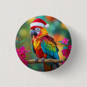 Kerst Macaw Dearing A Santa Hat-56483 Ronde Button 3,2 Cm