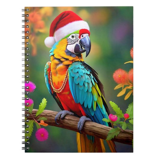 Kerst Macaw Dearing A Santa Hat-56485 Notitieboek (Voorkant)