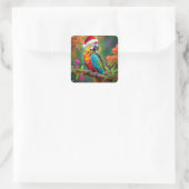 Kerst Macaw Dearing A Santa Hat-56485 Vierkante Sticker (Tas)