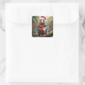 Kerst Macaw Papegaai Met Martini Cocktail Vierkante Sticker (Tas)