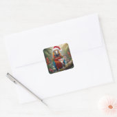 Kerst Macaw Papegaai Met Martini Cocktail Vierkante Sticker (Envelop)
