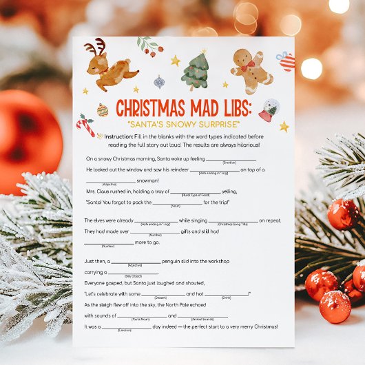 Kerst Mad Libs Spel Feestdagenkaart