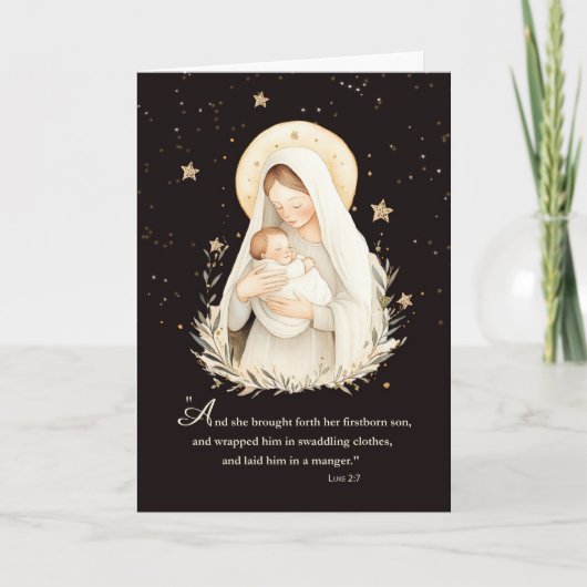 Kerst Madonna en Child Soft Cream op zwart Kaart (Voorkant)