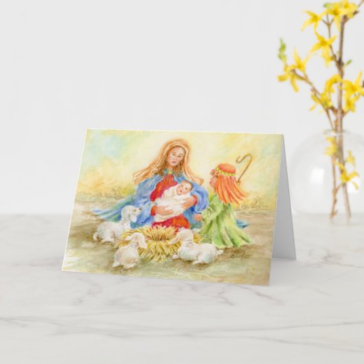 Kerst Madonna en kind met Shepherd Boy Kaart (Gele Bloem)