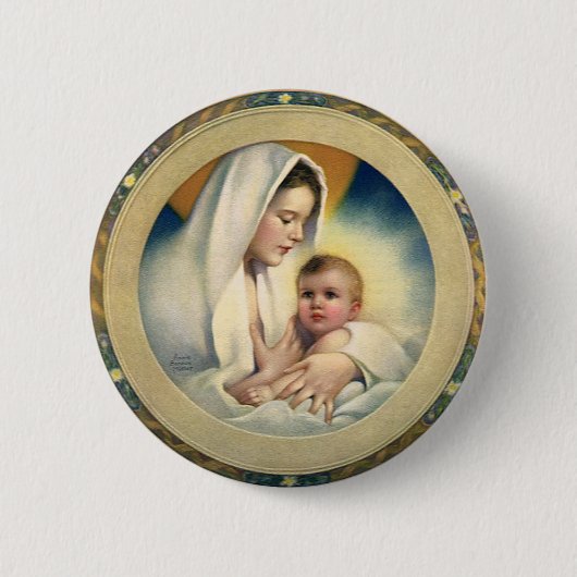 kerst, Madonna en kind Ronde Button 5,7 Cm (Voorkant)