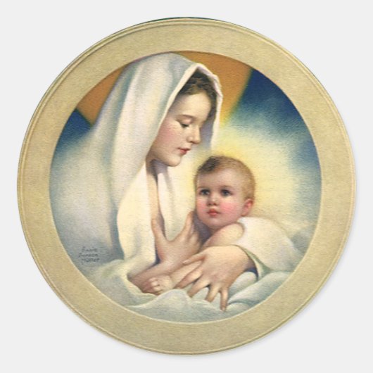 kerst, Madonna en kind Ronde Sticker (Voorkant)