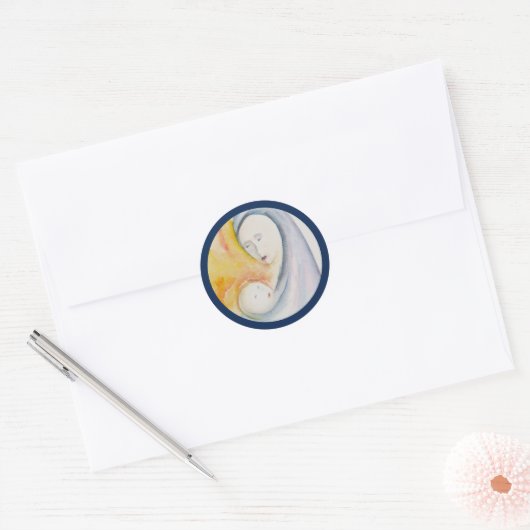 Kerst Madonna en kind Ronde Sticker (Envelop)