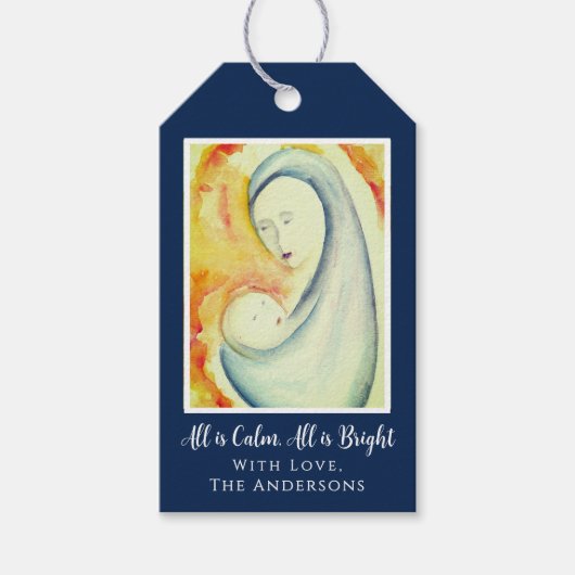 Kerst Madonna en kind Waterverf Cadeaulabel (Voorkant)