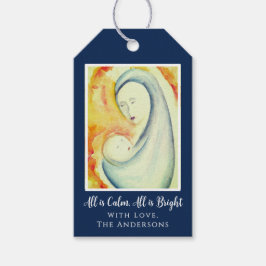 Kerst Madonna en kind Waterverf Cadeaulabel