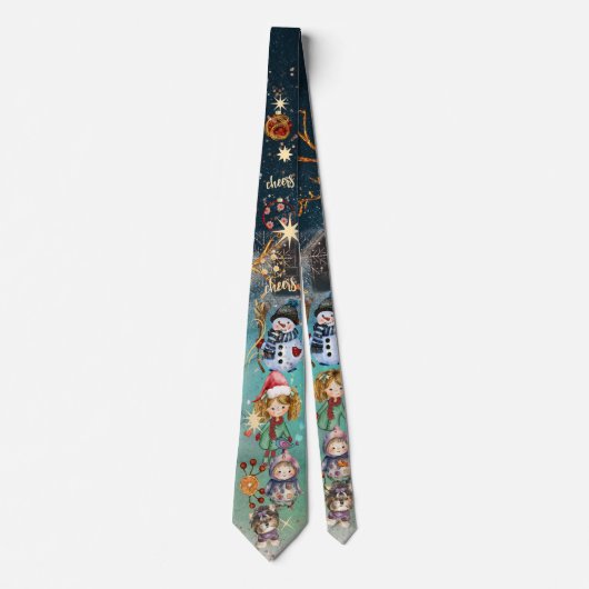 Kerst Magic Snowman & Friends blauw Stropdas (Voorkant)
