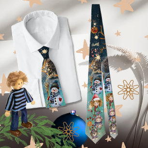 Kerst Magic Snowman & Friends blauw Stropdas